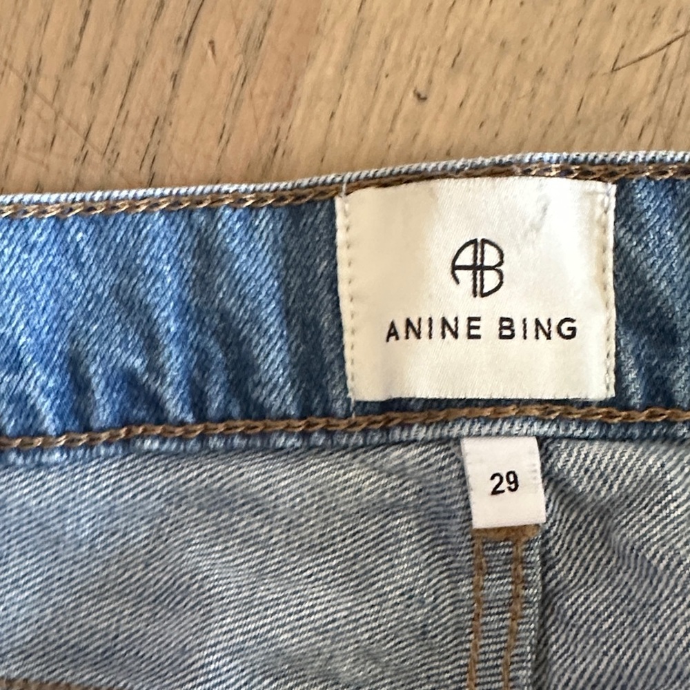 Anine Bing Wide Leg Blue Denim Jeans with Branded Waist Label - Picture 2 of 8